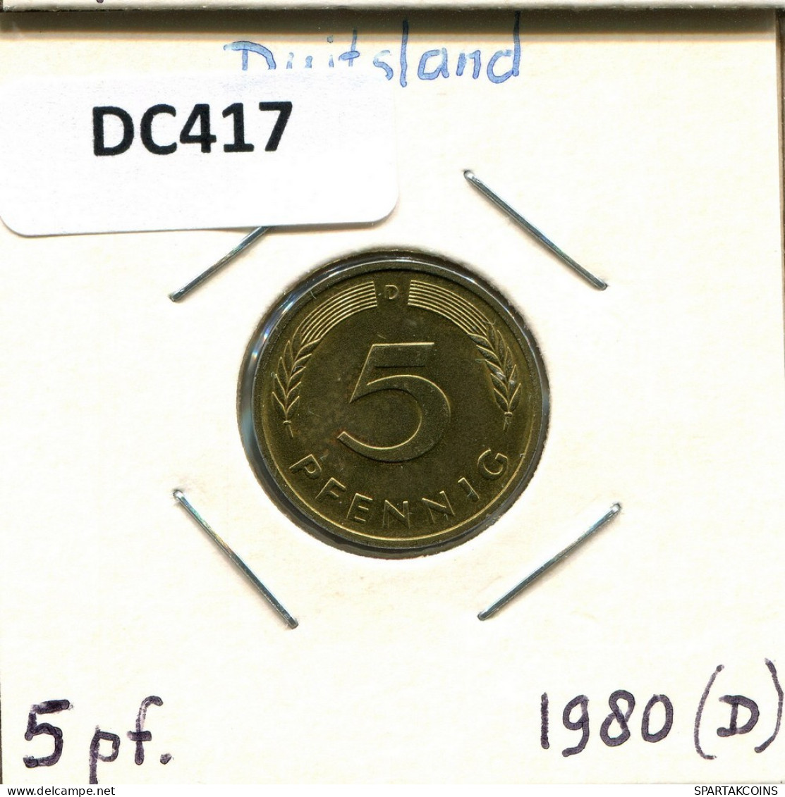 5 PFENNIG 1980 D BRD DEUTSCHLAND Münze GERMANY #DC417.D.A - 5 Pfennig