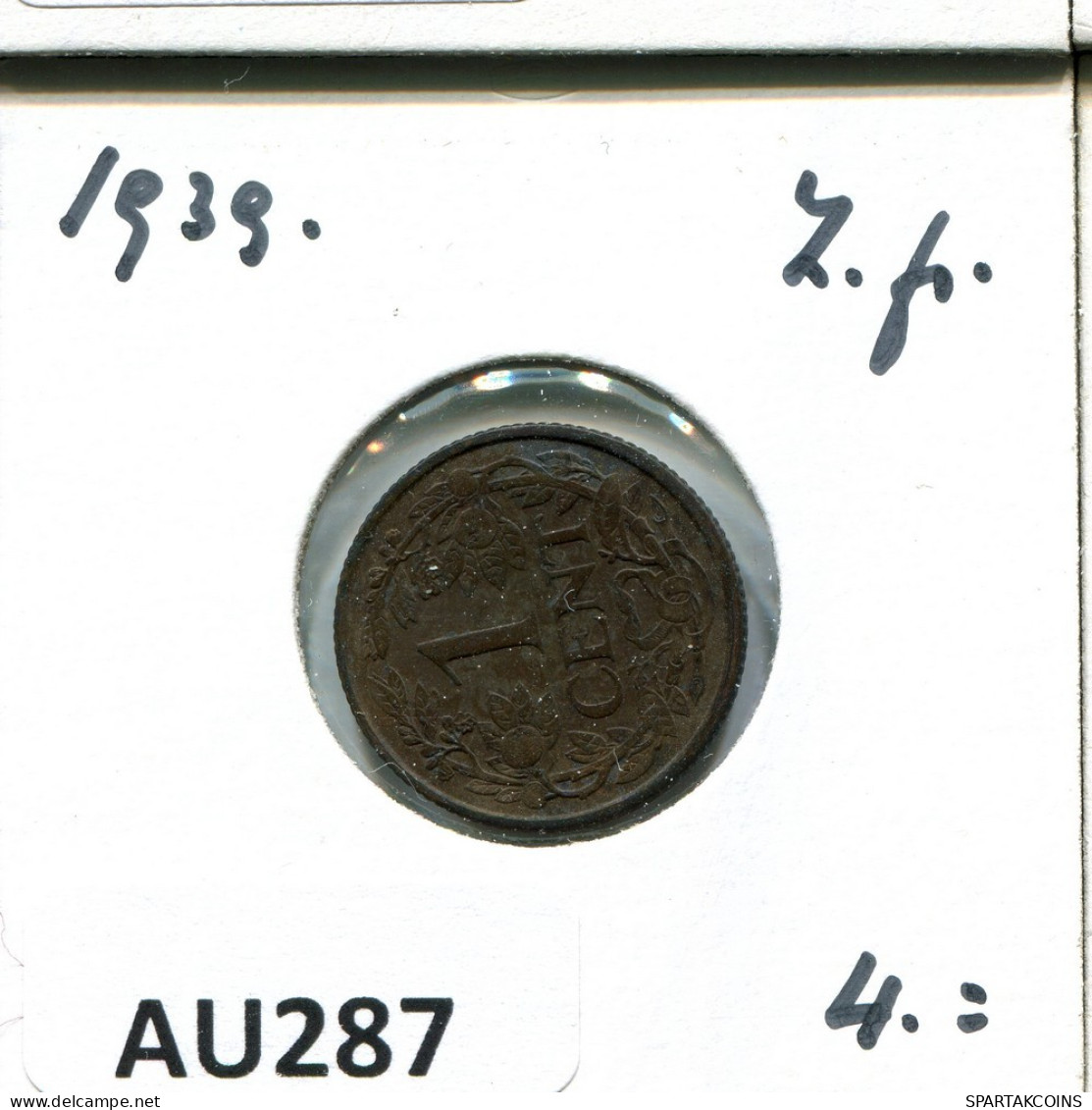 1 CENT 1939 NETHERLANDS Coin #AU287.U.A - 1 Cent