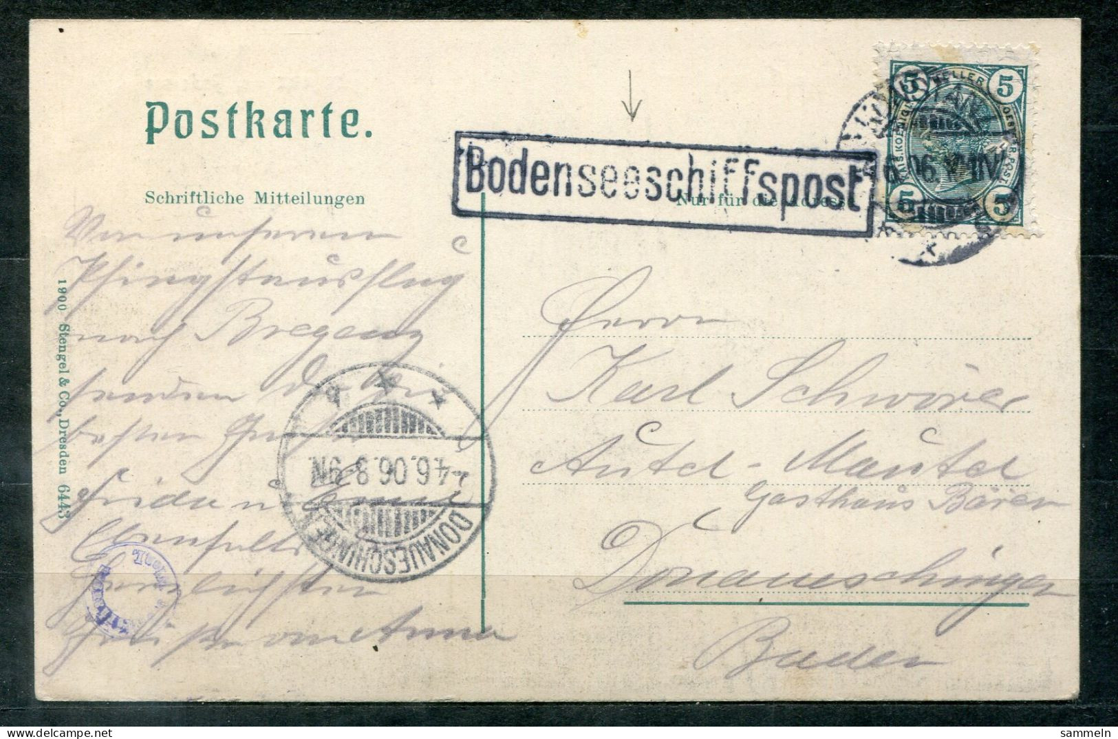 ÖSTERREICH - Bodenseeschiffspost, Navire, Paquebot, Ship Letter, Auf AK Von Bregenz Nach Donaueschingen - Covers & Documents