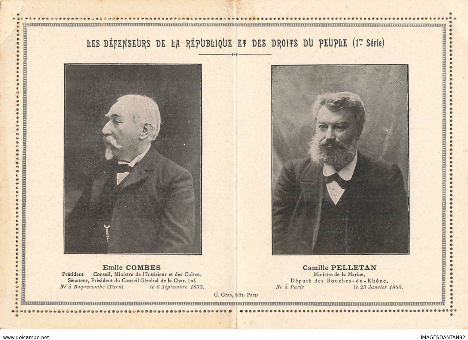 POLITIQUE AF#DC695 CARTE DOUBLE EMILE COMBES ET CAMILLE PELLETAN PRESIDENT ET MINISTRE DEFENSEURS DE LA REPUBLIQUE - Persönlichkeiten