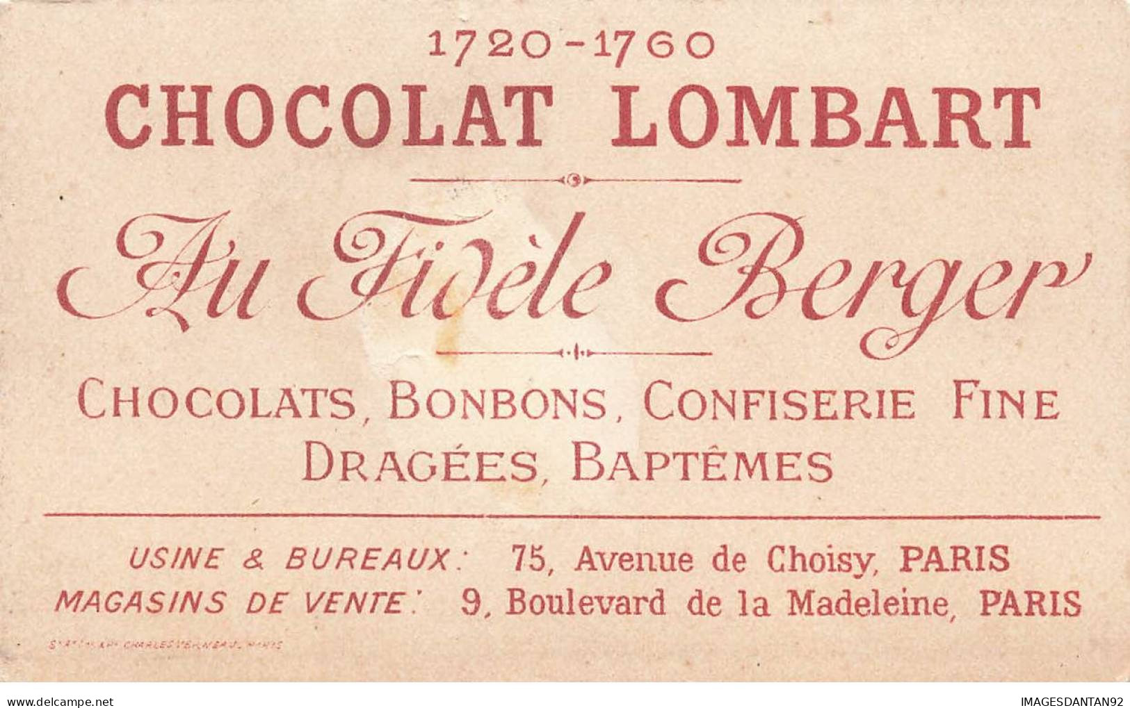 CHROMOS AO#AL000225 CHOCOLAT LOMBART PARIS  GENERALE DAUMESNIL 1814 - Lombart