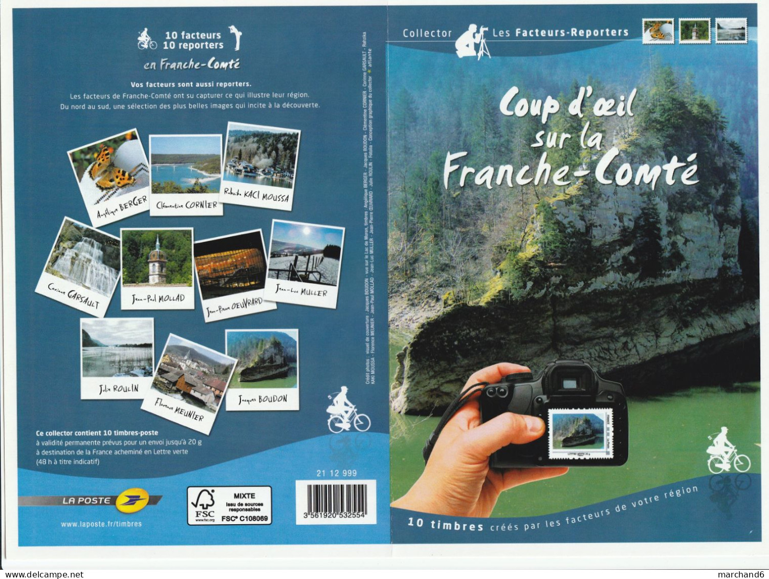 Feuillet Collector Facteurs Reporters En Franche Comté France 2012 IDT L V 20gr 10 Timbres Autoadhésifs N°174 - Collectors