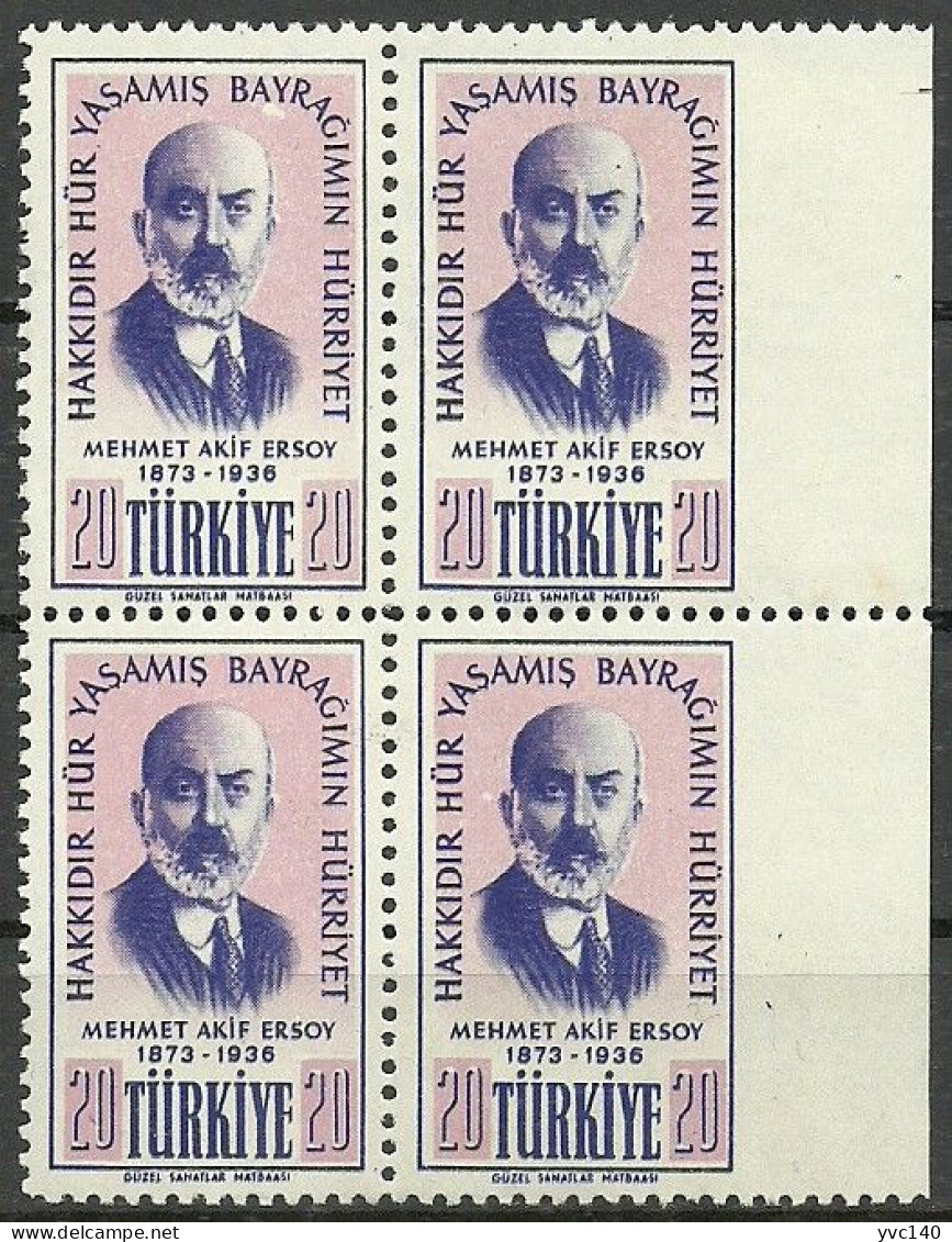 Turkey; 1956 20th Anniv. Of The Death Of Poet Mehmet Akif Ersoy ERROR "Imperf. Edge" - Unused Stamps