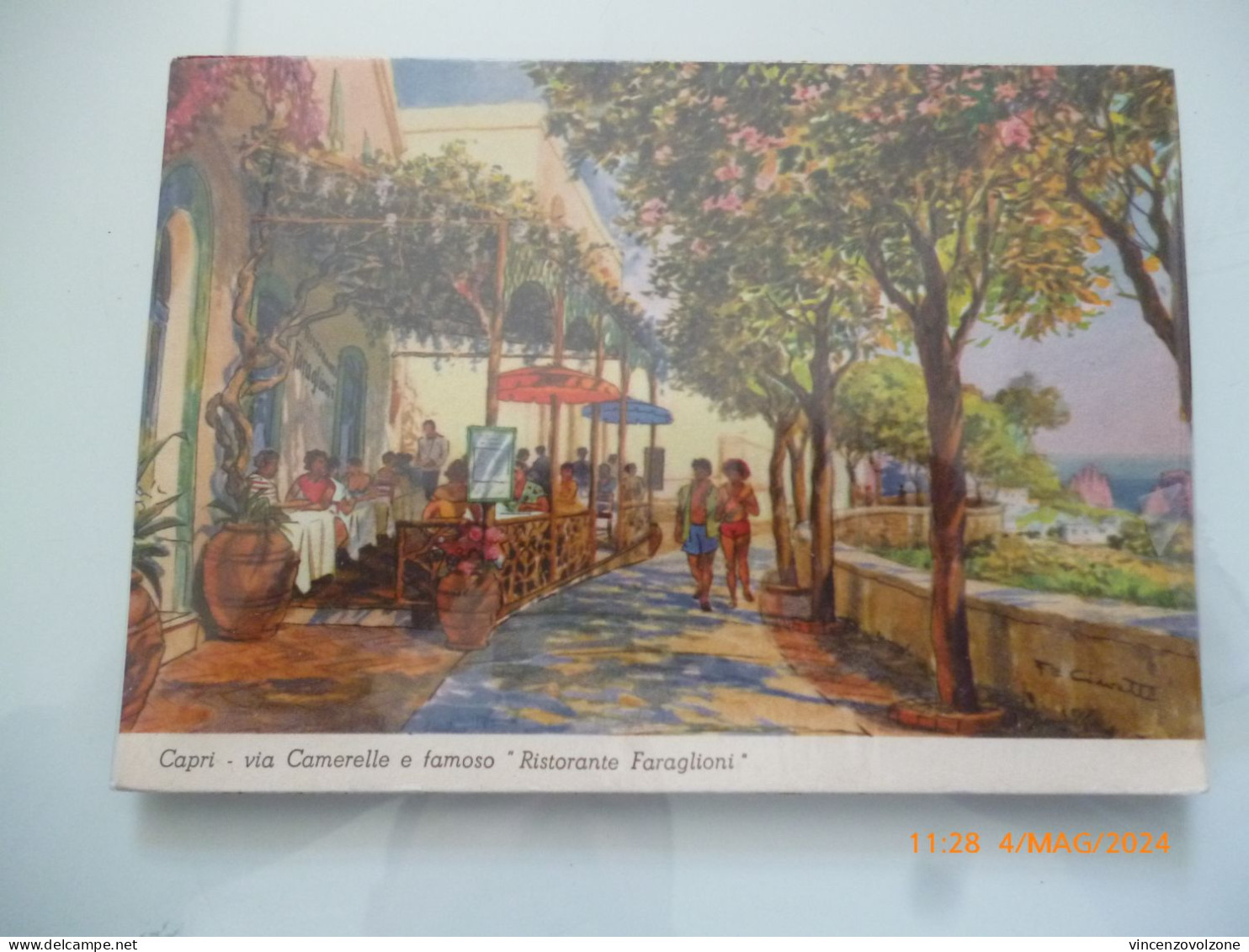 Cartolina Illustratore "Capri Via Camerelle E Famoso Ristorante Faraglioni" Anni 195o - Hotel's & Restaurants