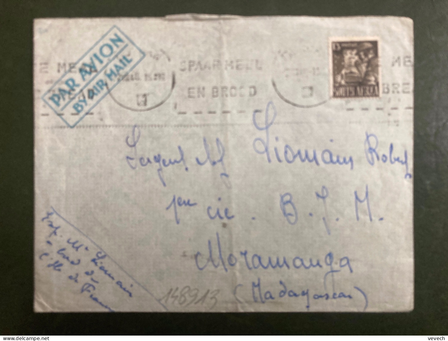 LETTRE Par Avion Pour MADAGASCAR TP RADIO 1/3 OBL.MEC.2 VIII 46 + EXP: LIOUCAIN à Bord De L'ILE DE FRANCE - Lettres & Documents