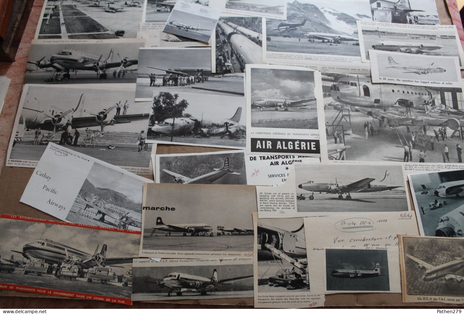 Lot de 164g d'anciennes coupures de presse et photos de l'aéronef américain Douglas DC-4