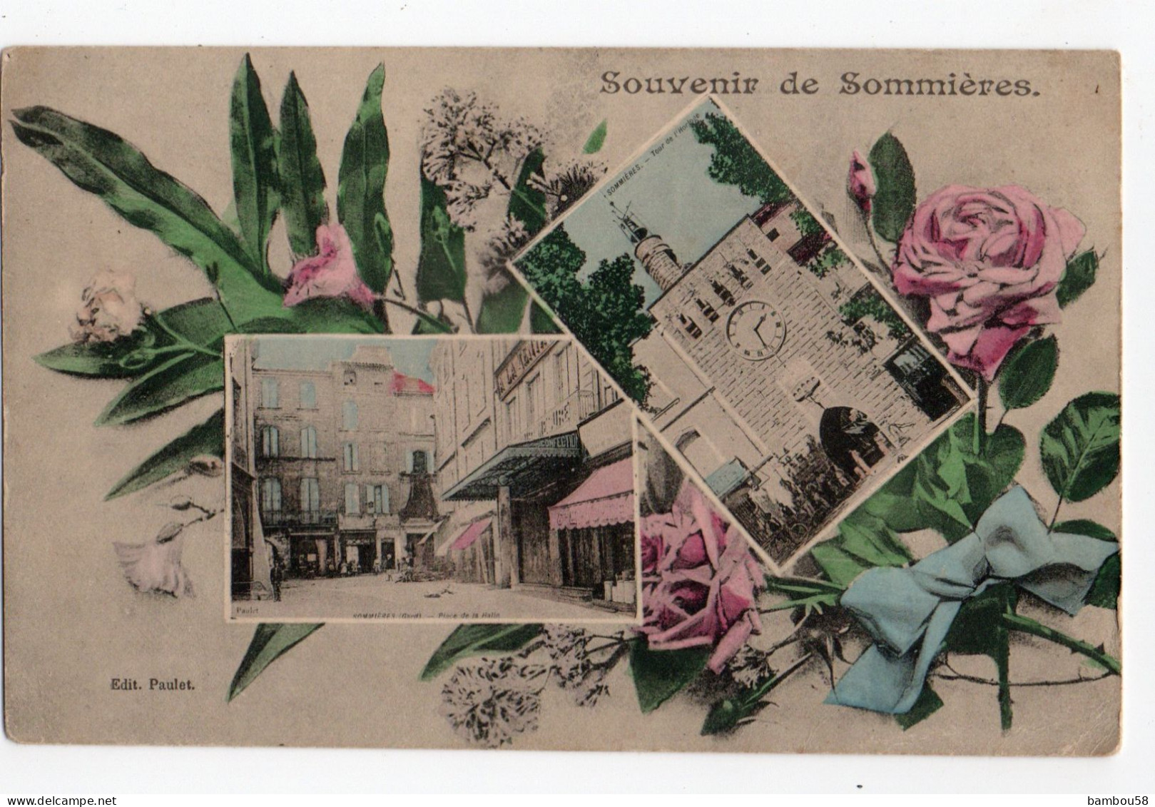 SOMMIERES * GARD * SOUVENIR DE * MULTIVUES / PLACE DE LA HALLE / TOUR DE L'HORLOGE * Carte Colorisée * édit. Paulet - Sommières