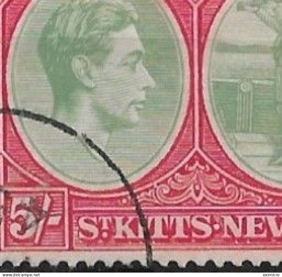 ST. KITTS-NEVIS 1938 5s  SG 77ac BREAK IN FRAME ABOVE ORNAMENT VARIETY CHALK-SURFACED PAPER FINE USED Cat £500 - St.Christopher-Nevis-Anguilla (...-1980)