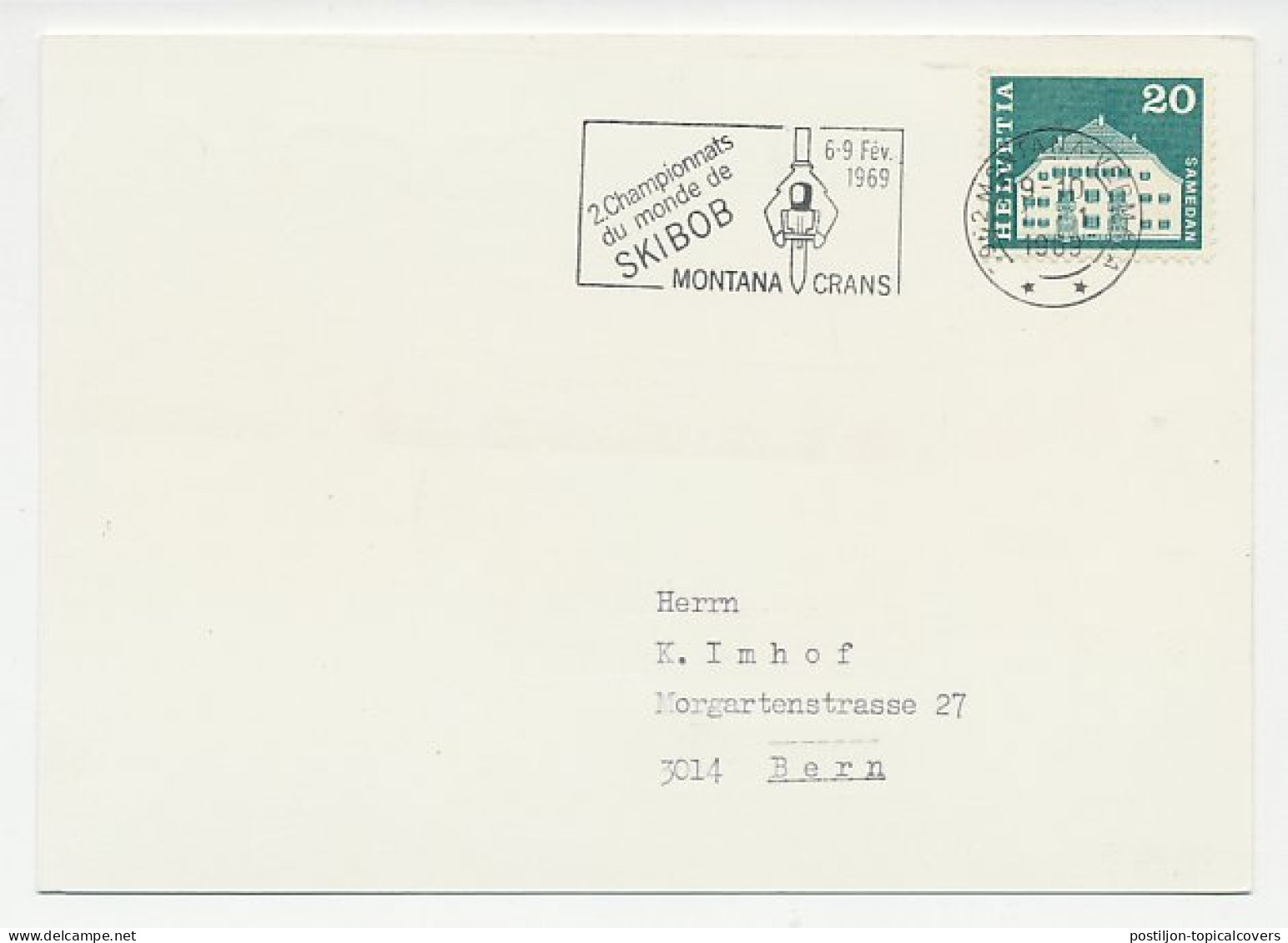 Card / Postmark Switzerland 1969 Ski Bob - World Championships - Inverno