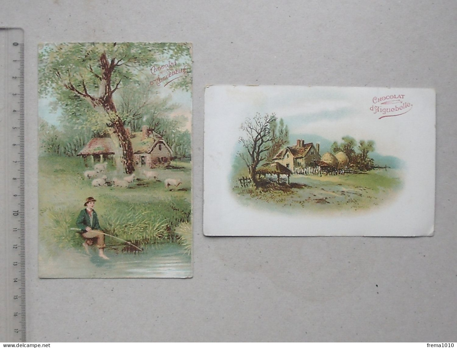 CARTE POSTALE Chocolat AIGUEBELLE: PAYSAGE De CAMPAGNE Lot 2 Différentes Même Série - Pêcheur Mouton Ferme - Aiguebelle