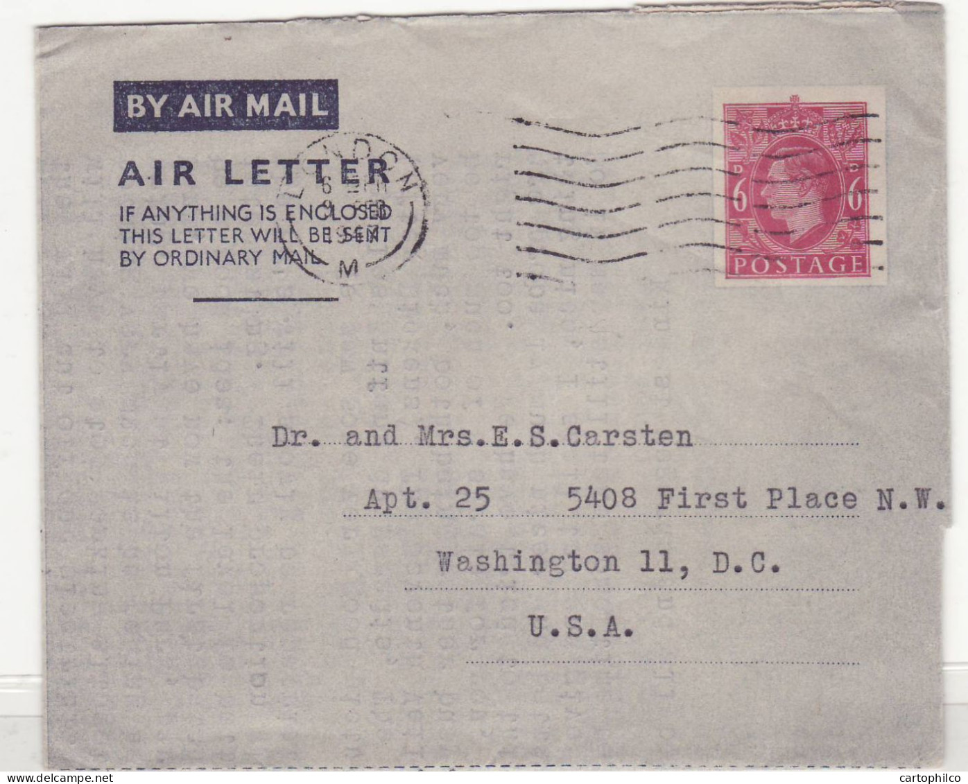 Aerogram Great Britain George VI London To Washington USA - Stamped Stationery, Airletters & Aerogrammes