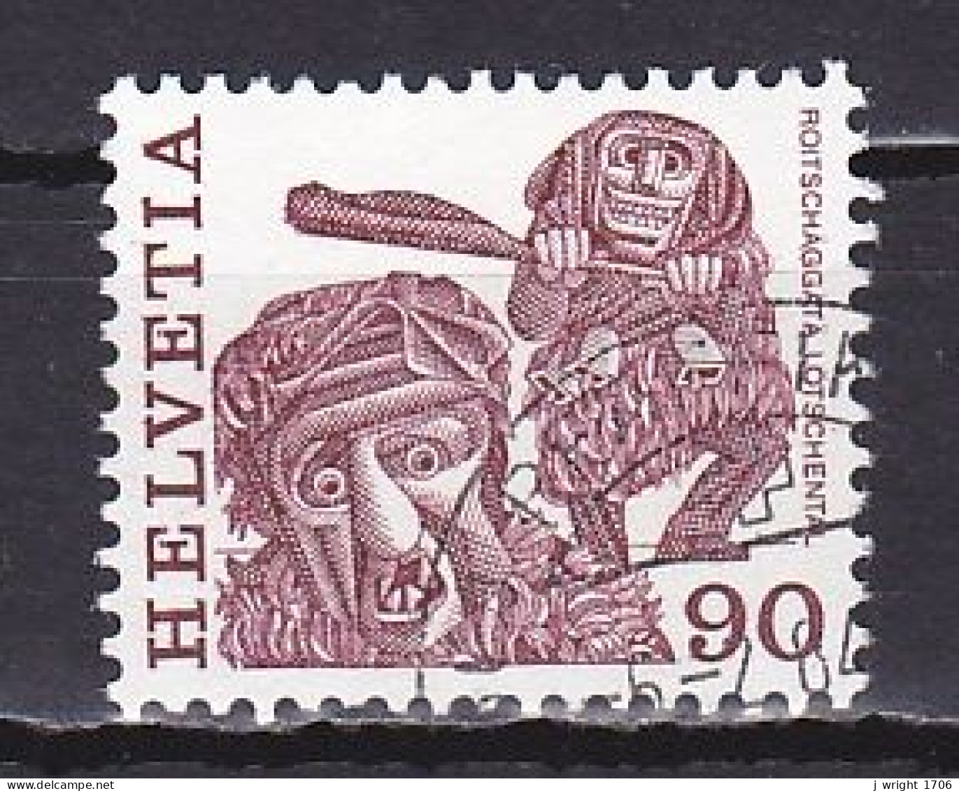 Switzerland, 1977, Folk Customs/Roitschäggätä Lötschental, 90c, USED - Used Stamps