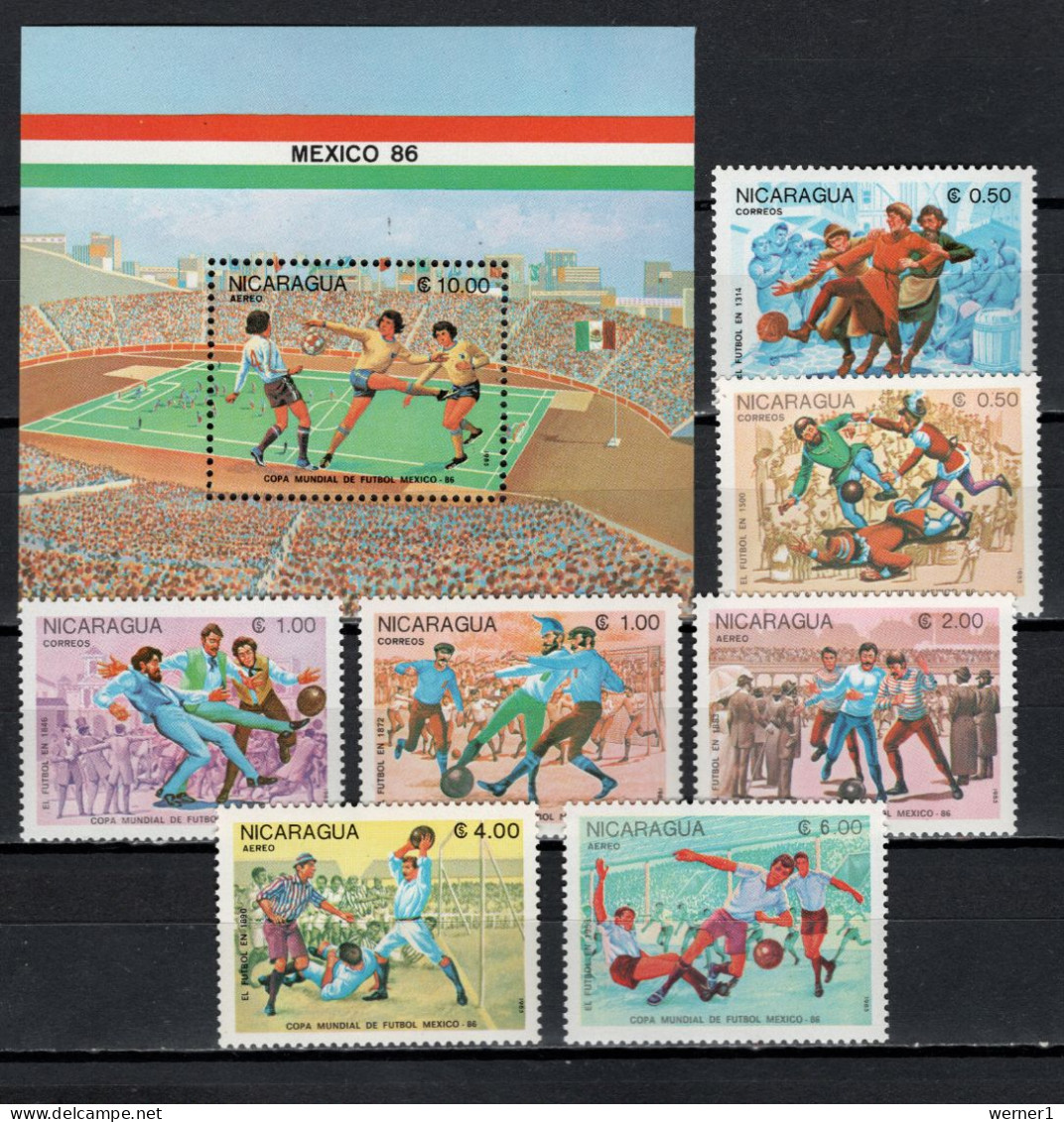 Nicaragua 1985 Football Soccer World Cup Set Of 7 + S/s MNH - 1986 – Mexiko