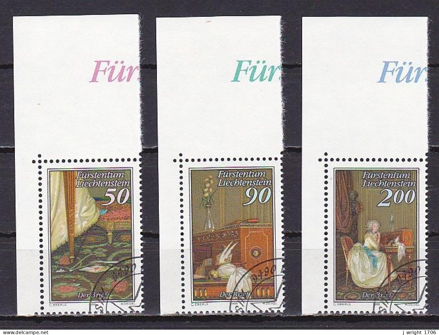 Liechtenstein, 1988, 'The Letter' Paintings, Set, CTO - Usati