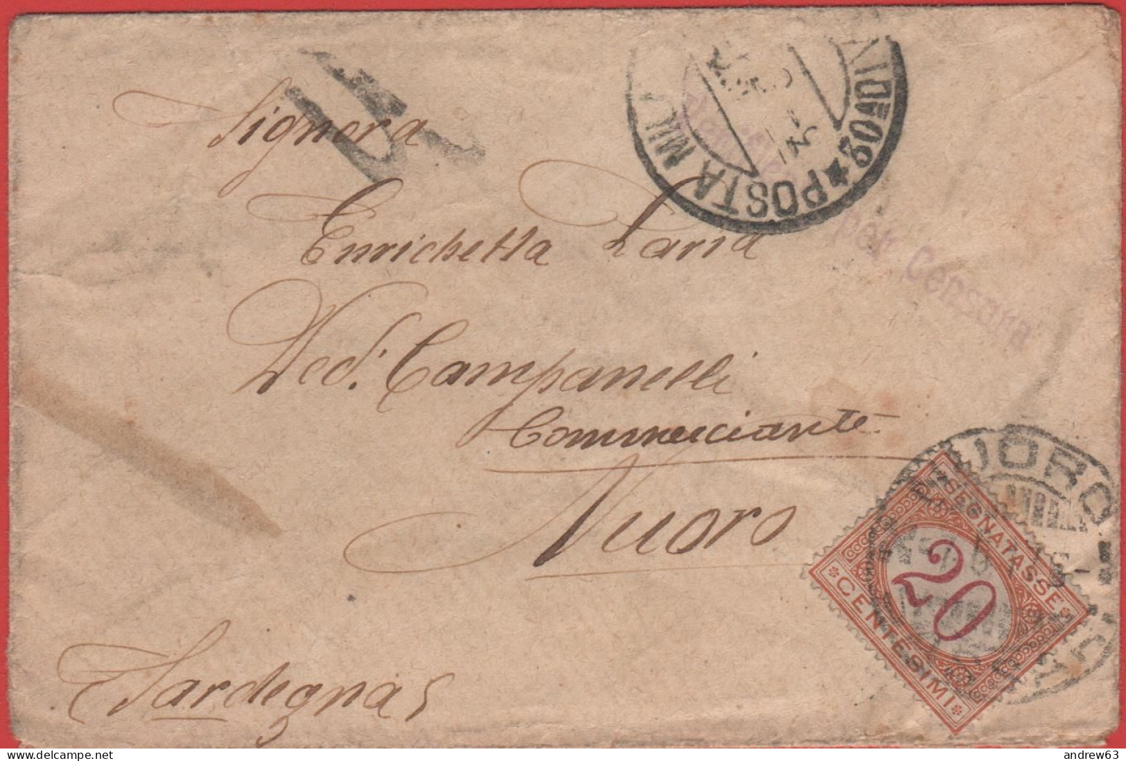 ITALIA - Storia Postale Regno - 1917 - 20c Segnatasse - Verificato Per Censura - Viaggiata Da Posta Militare Per Nuoro - Postage Due