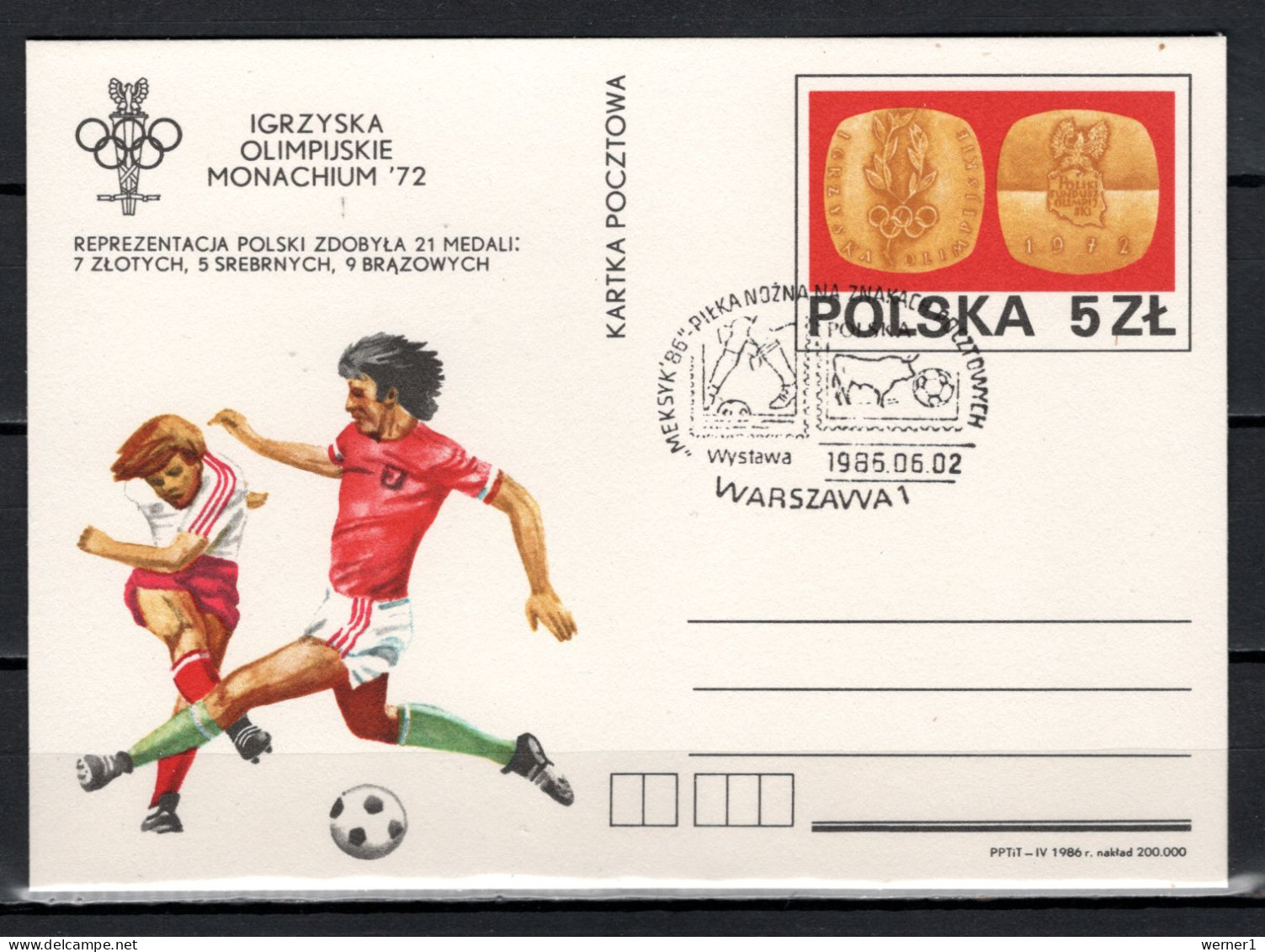 Poland 1986 Football Soccer, Olympic Games Commemorative Postcard - Covers & Documents