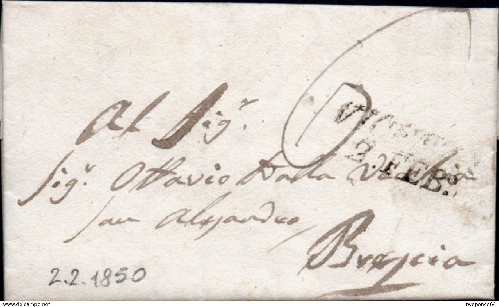 B52 - LETTERA PREFILATELICA DA VICENZA A BRESCIA 1850 - 1. ...-1850 Prephilately