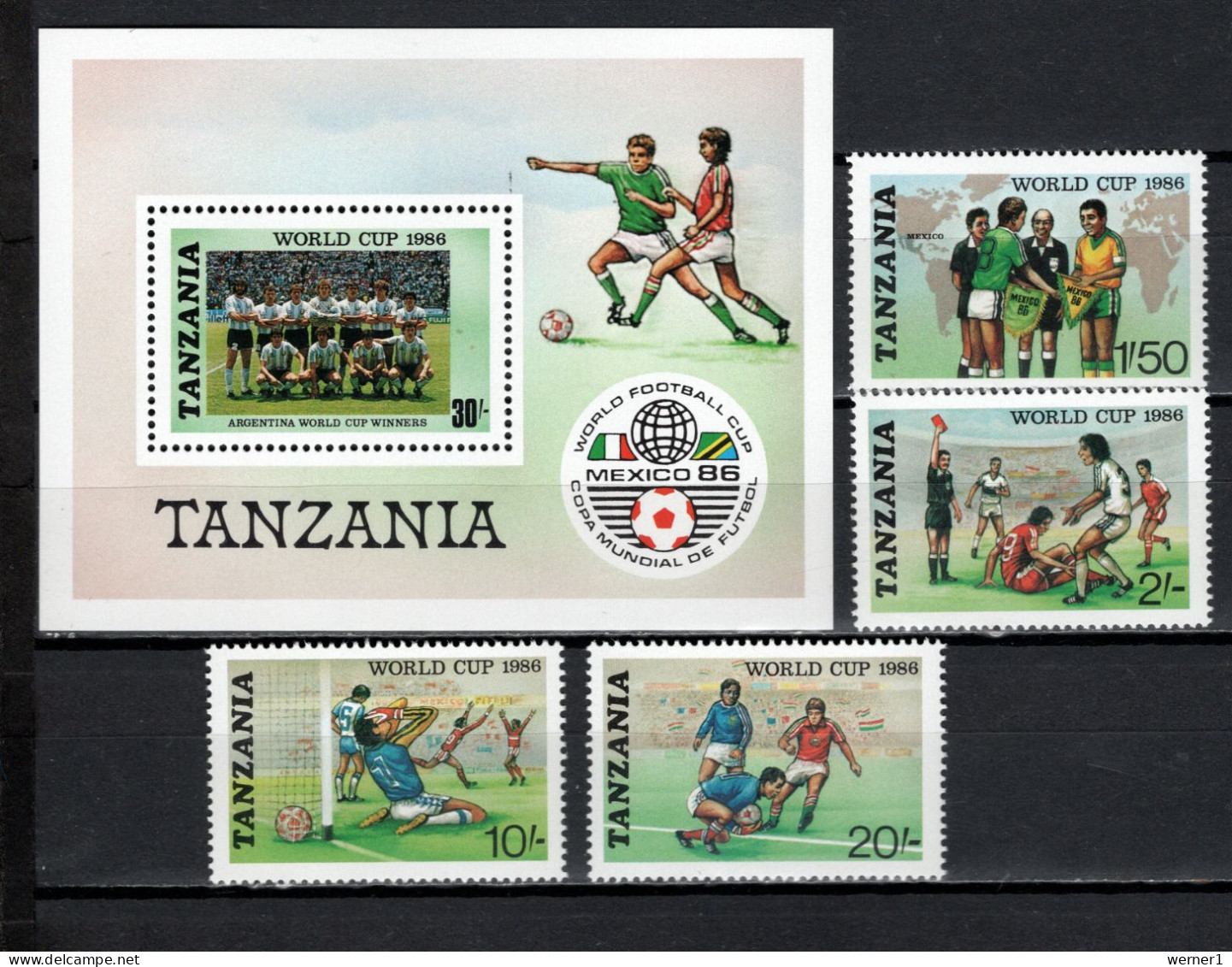 Tanzania 1986 Football Soccer World Cup Set Of 4 + S/s MNH - 1986 – México