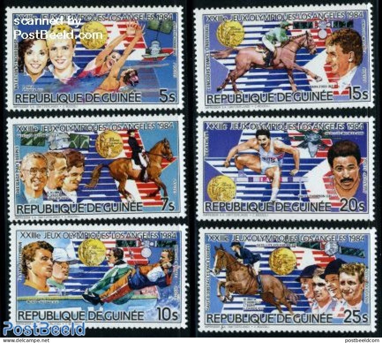 Guinea, Republic 1985 Olympic Winners 6v, Mint NH, Nature - Sport - Horses - Olympic Games - Swimming - Nuoto