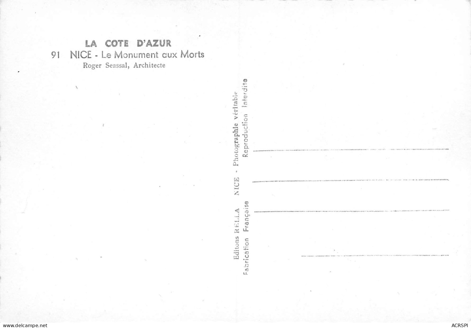 NICE Le Monument Aux Morts   15 (scan Recto Verso)MG2886VIC - Bauwerke, Gebäude