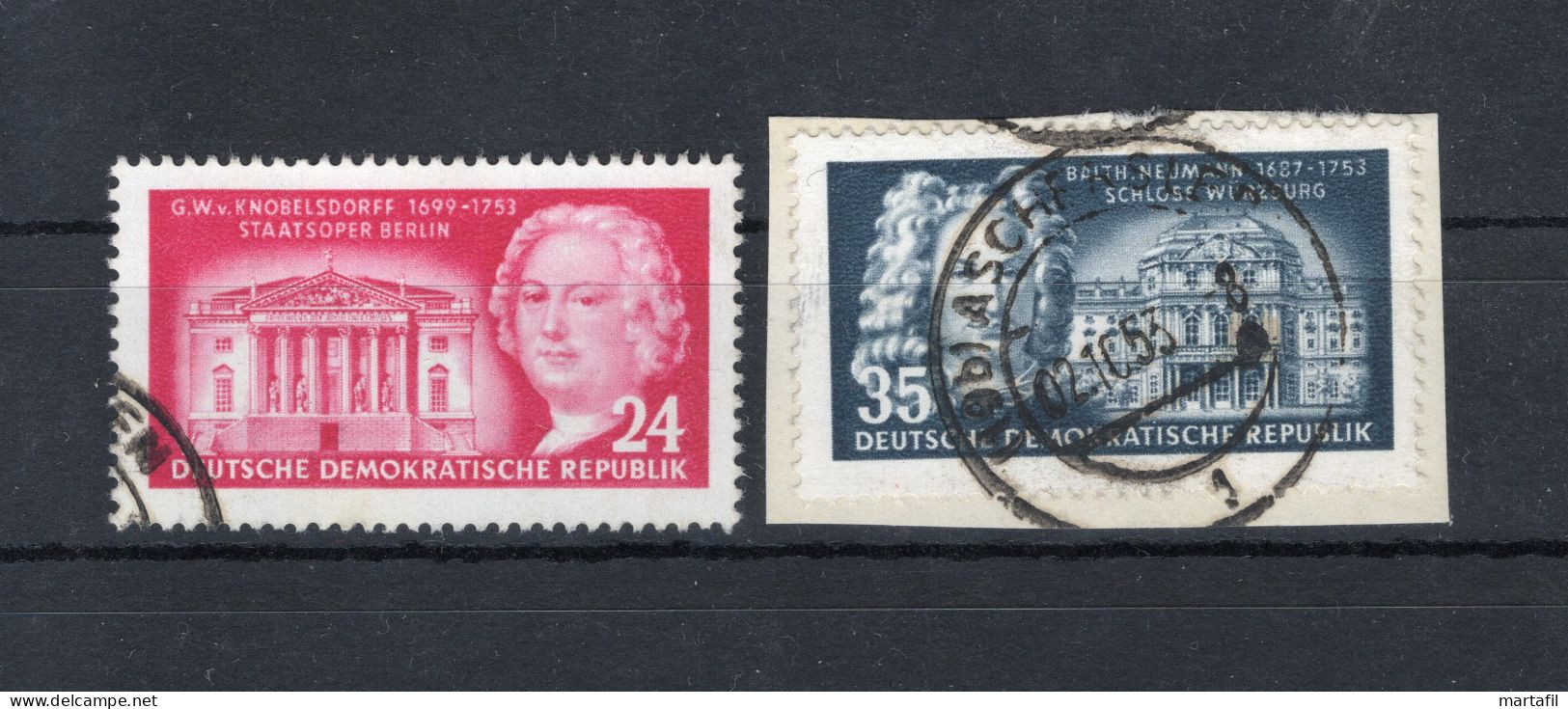 1953 DDR SET USATO 382/383 Bicentenario Della Morte Di Georg W. Von Knobelsdorff - Oblitérés