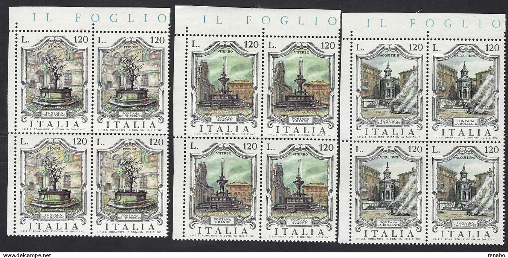 Italia 1979; Fontane D' Italia, Serie Completa In Quartine D' Angolo Accorciato. - 1971-80: Neufs