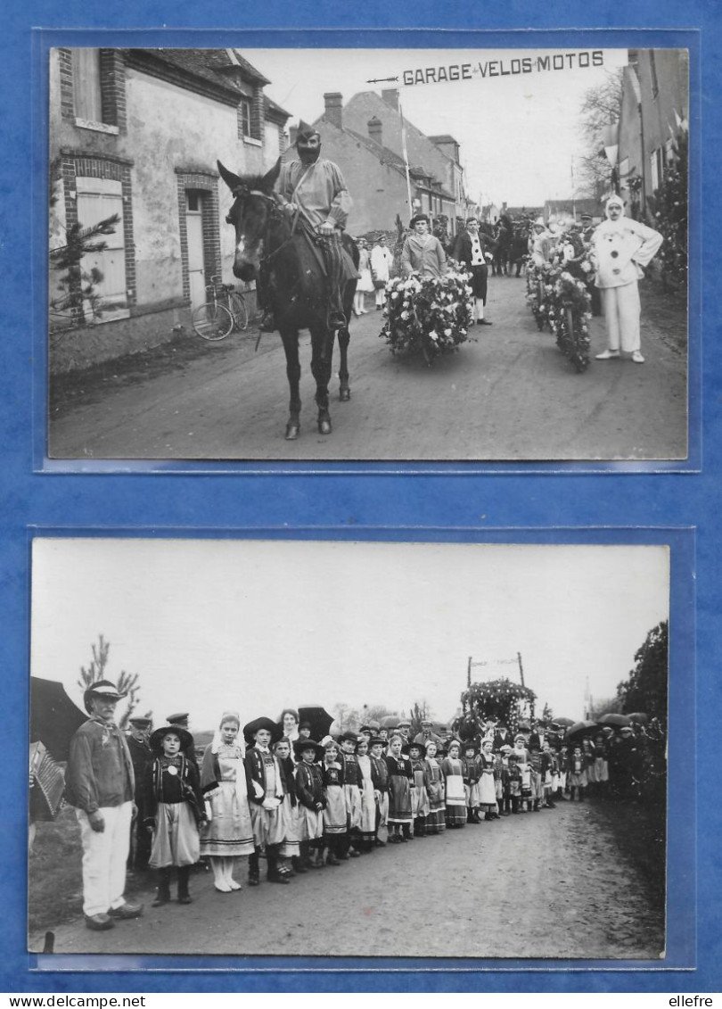 CPA 45 CHATILLON COLIGNY - Lot De 2 Cartes Photo Mi Carême Carnaval Enfants Folklore Coiffe Cavalier Moto Fleurie - Chatillon Coligny
