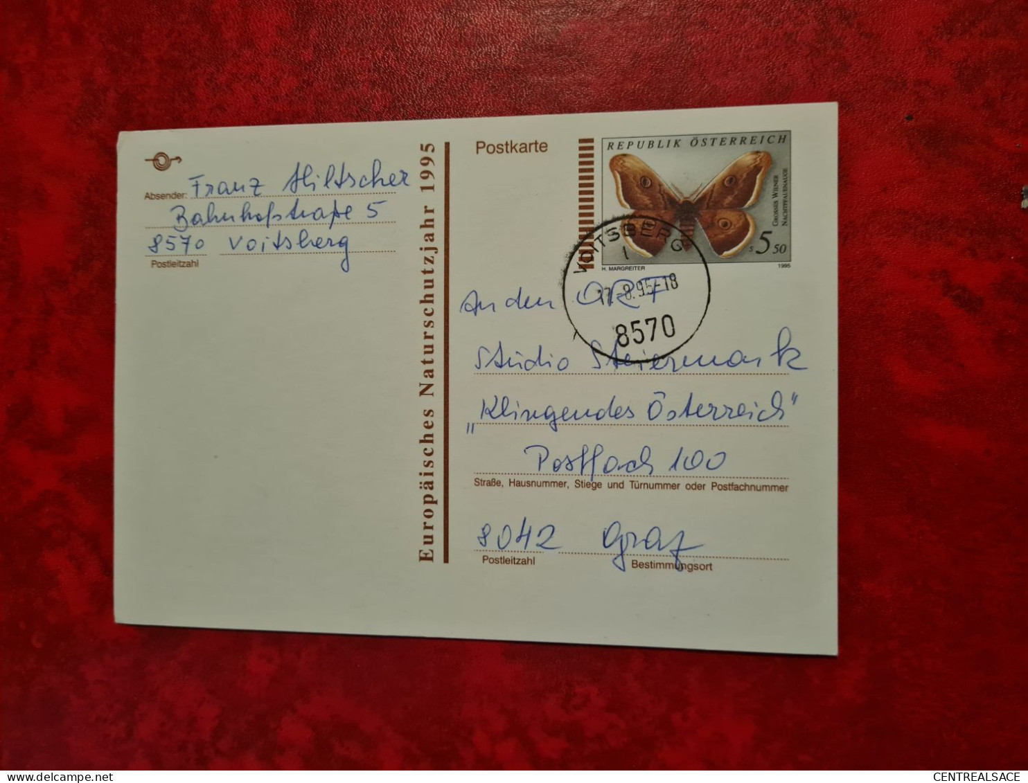 CARTE ENTIER AUTRICHE 1995 THEME PAPILLON CACHET VOITSBERG  EUROPAISCHES NATURSCHUTZJAHR - Brieven En Documenten