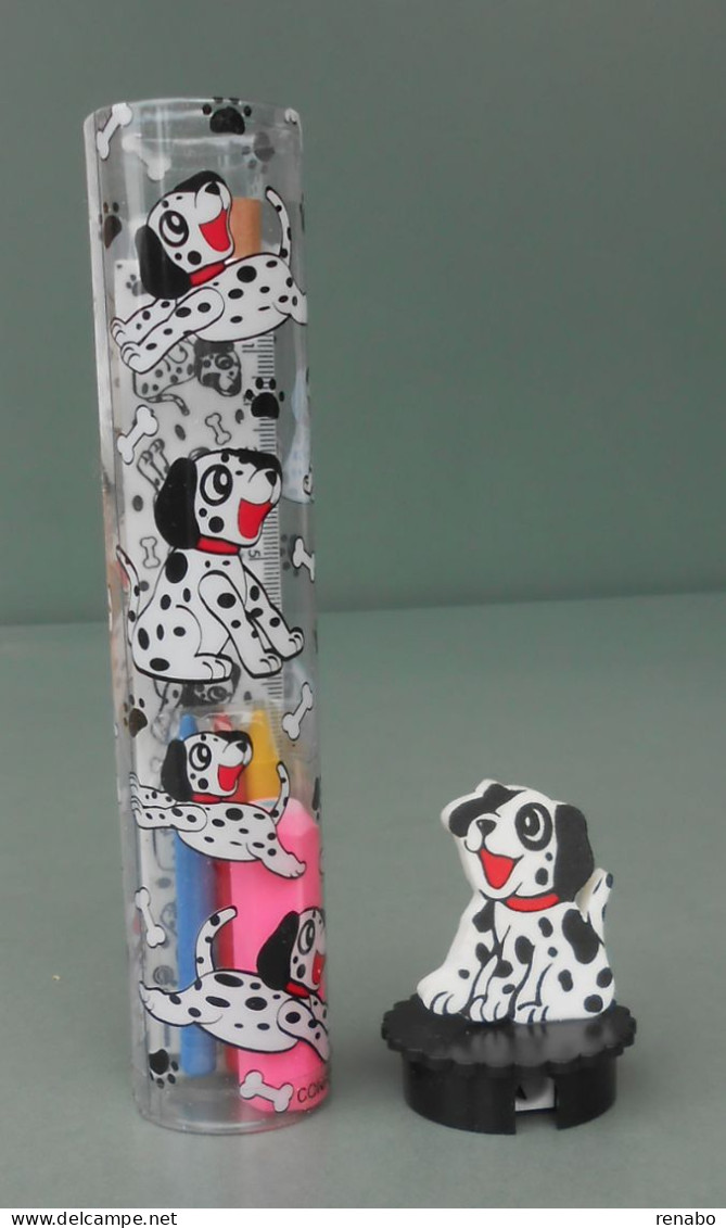 Tubo In Plastica Con Cani Dalmata Disegnati + Sul Tappo: Taiwan; Temperamatite, Pencil-Sharpener, Anspitzer, Never Used. - Chiens