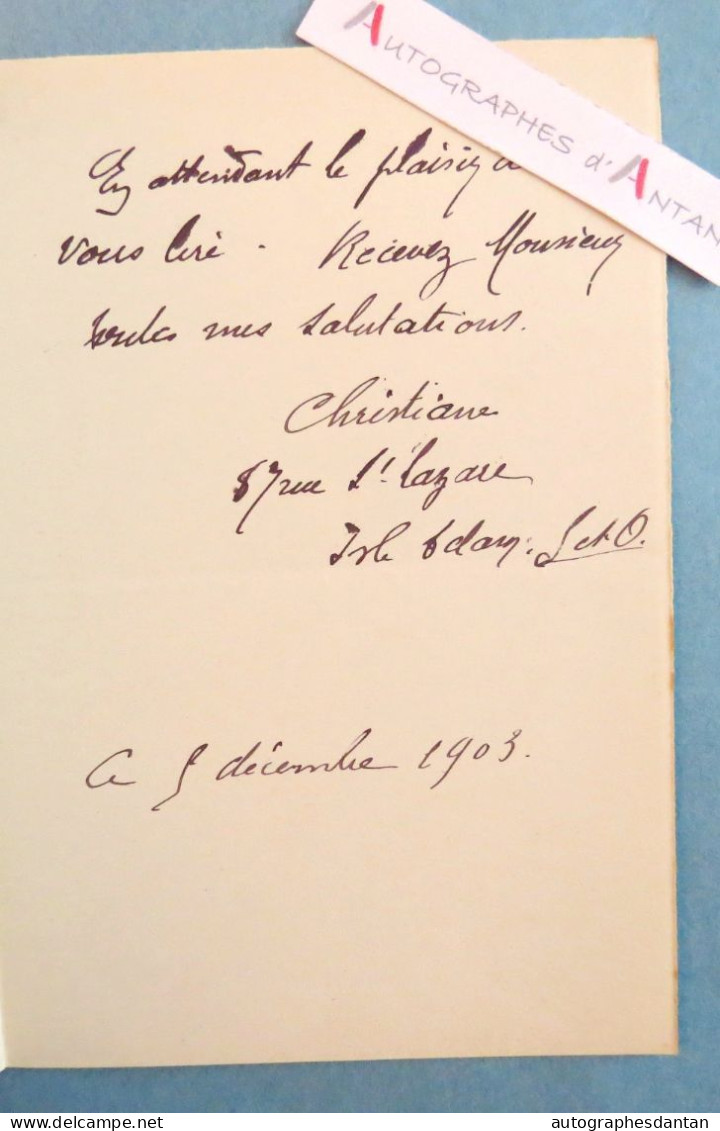 ● L.A.S 1903 Christiane WILLETTE Née Bastion Compagne Du Peintre Adolphe à M. Messien - L'Isle Adam - Lettre Autographe - Painters & Sculptors