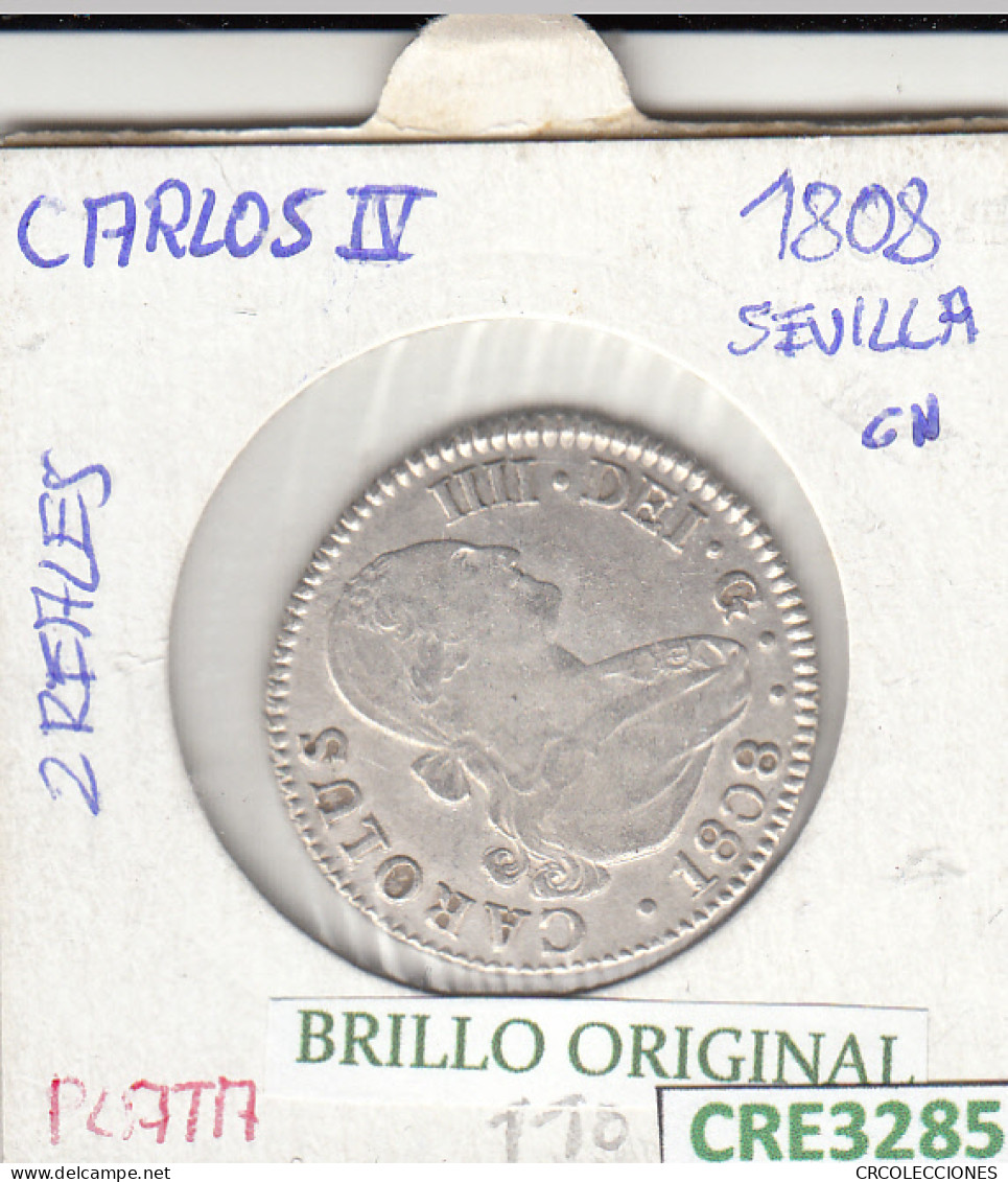 CRE3285 MONEDA ESPAÑA CARLOS IV 2 REALES 1808 SEVILLA BO PLATA MBC - Sonstige & Ohne Zuordnung