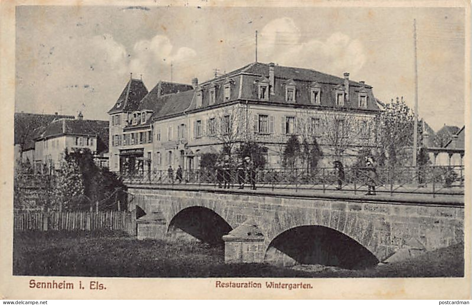 Cernay (68) 1913 Restaurant Soldats Sur Un Pont Sennheim Restauration Wintergarten - Cernay