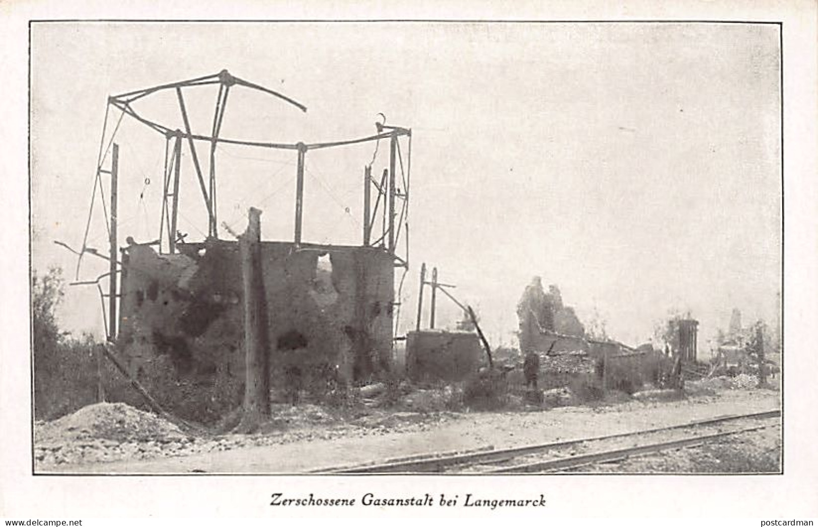 LANGEMARK (W. Vl.) Beschadigde Gasfabriek - Eerste Wereldoorlog - Langemark-Poelkapelle