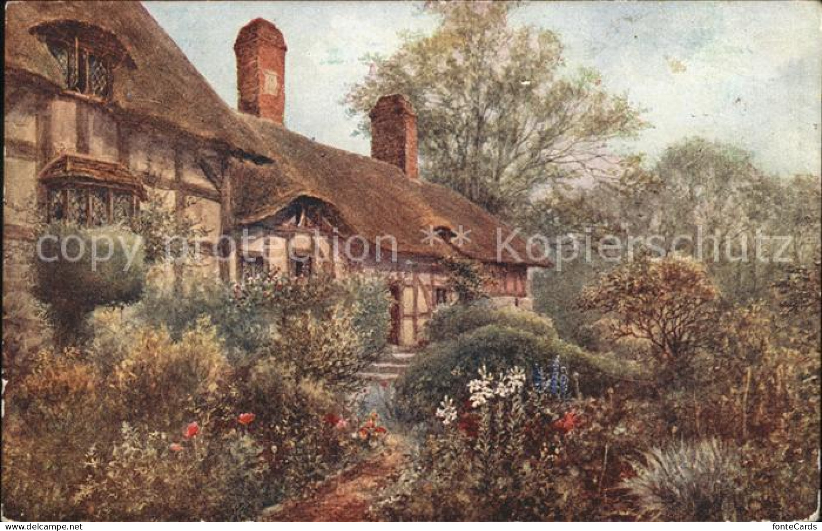 11732411 Stratford-on-Avon Anne Hathaway's Cottage Garden Water Colour Drawing Q - Other & Unclassified
