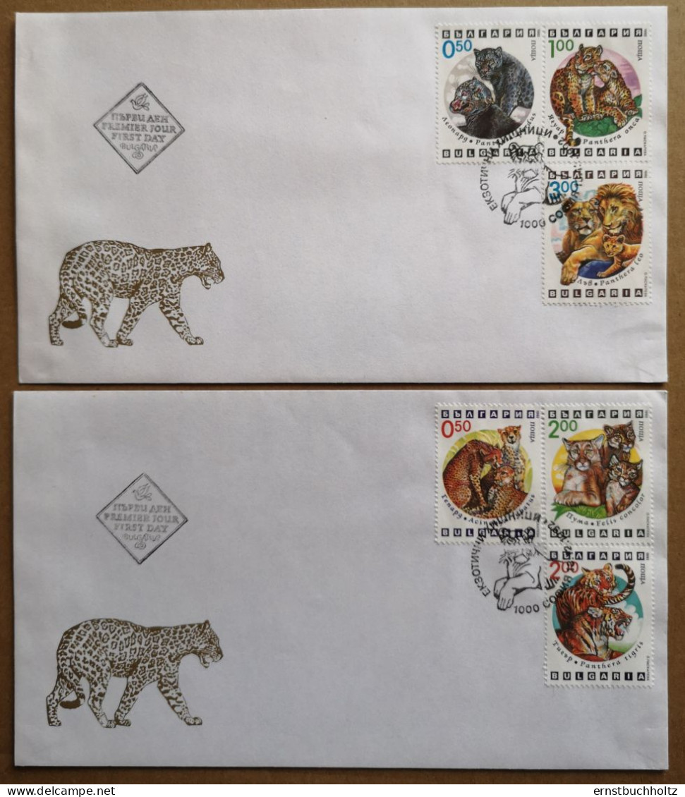 Bulgarien 1992  2 FDC Cover Mit 6v Großkatzen Mi 4020/25 + Leopard Im Bild - FDC