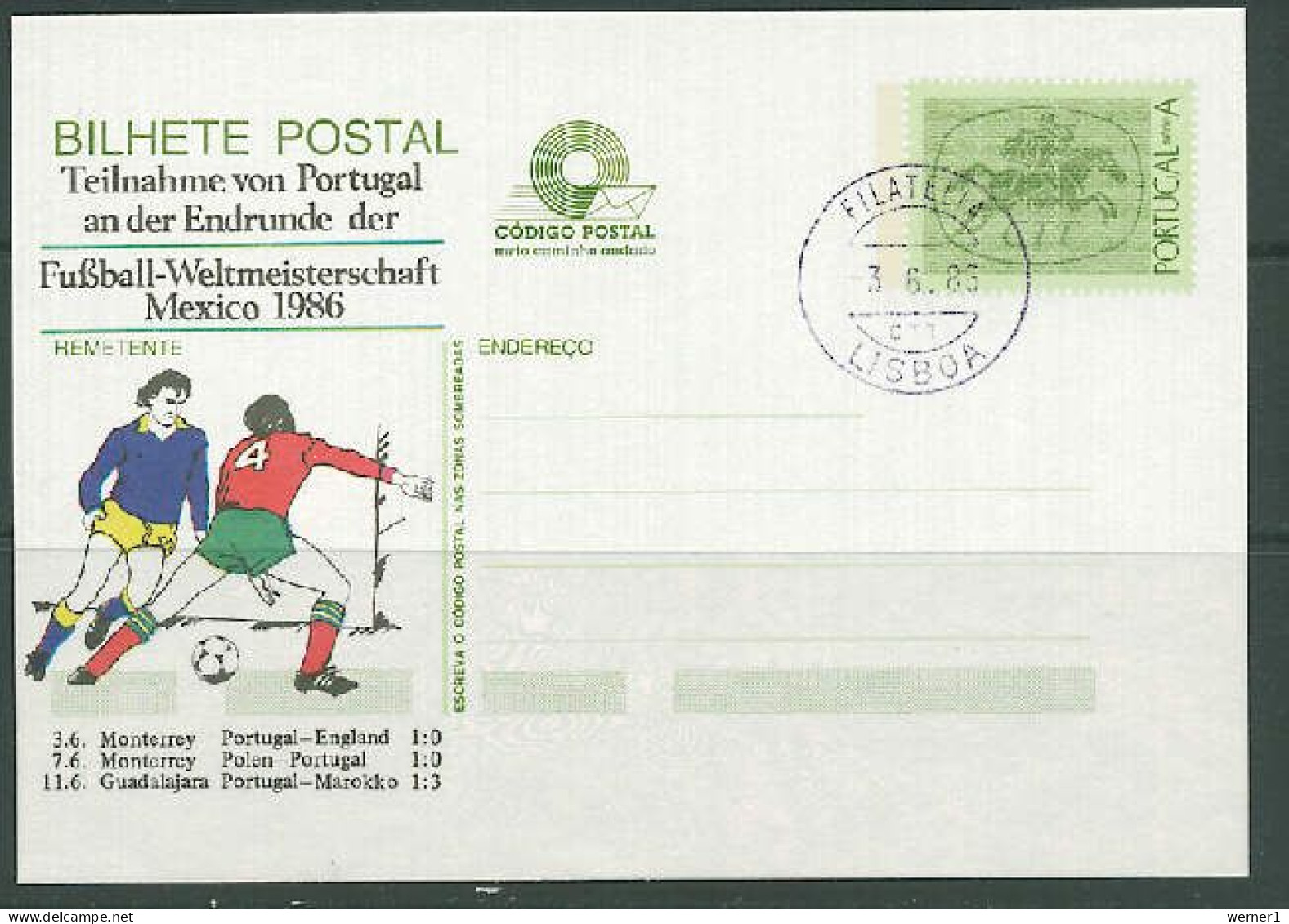 Portugal 1986 Football Soccer World Cup Commemorative Postcard With Results Of The Portugal Team - 1986 – México