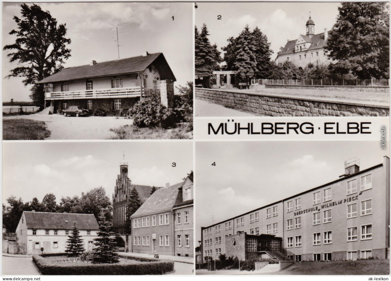 Mühlberg Elbe Miłota Klubgaststätte, Schloss, Thälmannplatz, Oberschule 1979 - Muehlberg