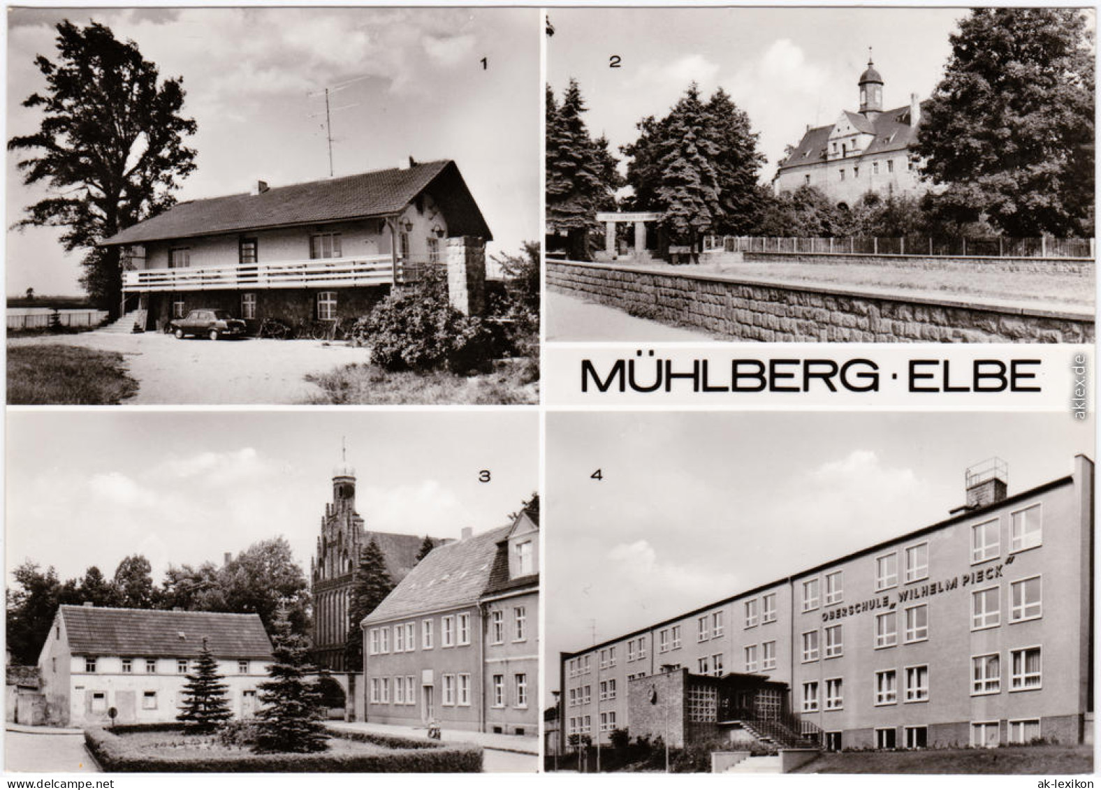 Mühlberg Elbe   Gaststätte, Schloss, Thälmannplatz, Oberschule 1979 - Muehlberg