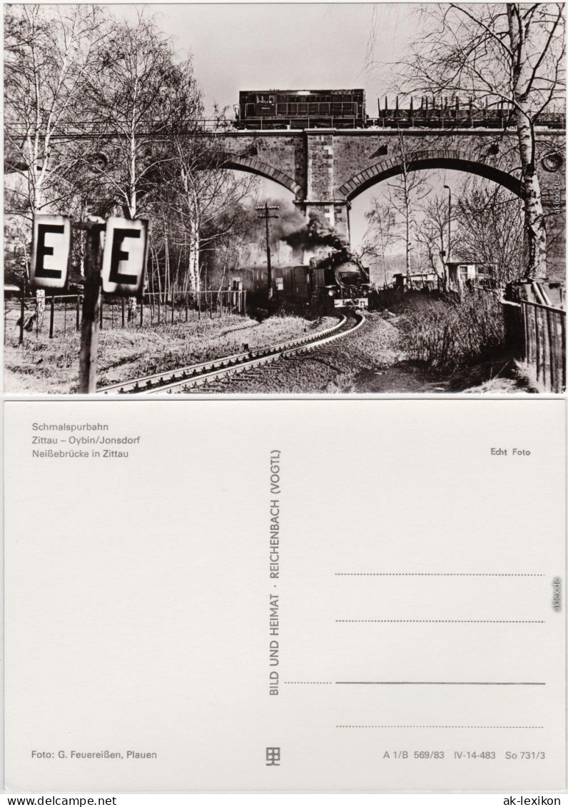 Foto Ansichtskarte Zittau Schmalspurbahn Zittau-Oybin, Neißebrücke Zittau 1983 - Zittau