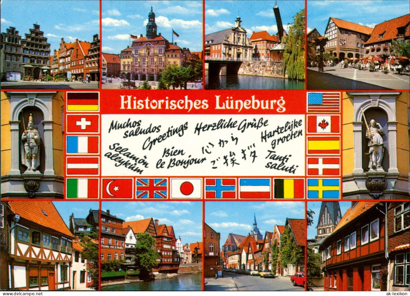 Ansichtskarte Lüneburg Mehrbild Länderflaggen Grüße 1991 - Lüneburg