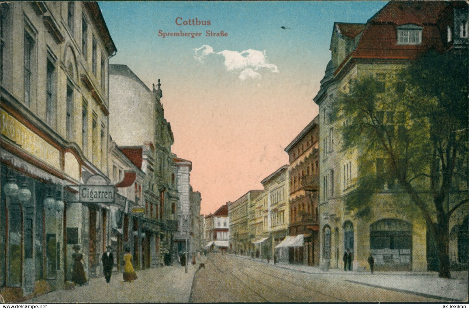 Ansichtskarte Cottbus Spremberger Straße, Cigarrengeschäft 1917  - Cottbus