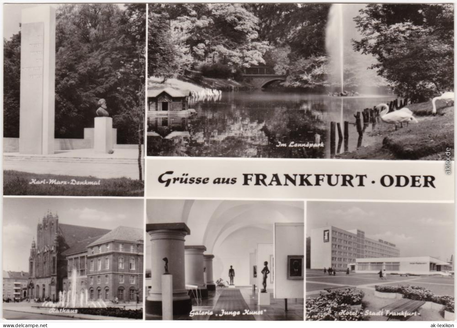 Fotokarte 
Frankfurt (Oder) Denkmal, Lennèpark, Rathaus, Galerie, Hotel 1974 - Frankfurt A. D. Oder