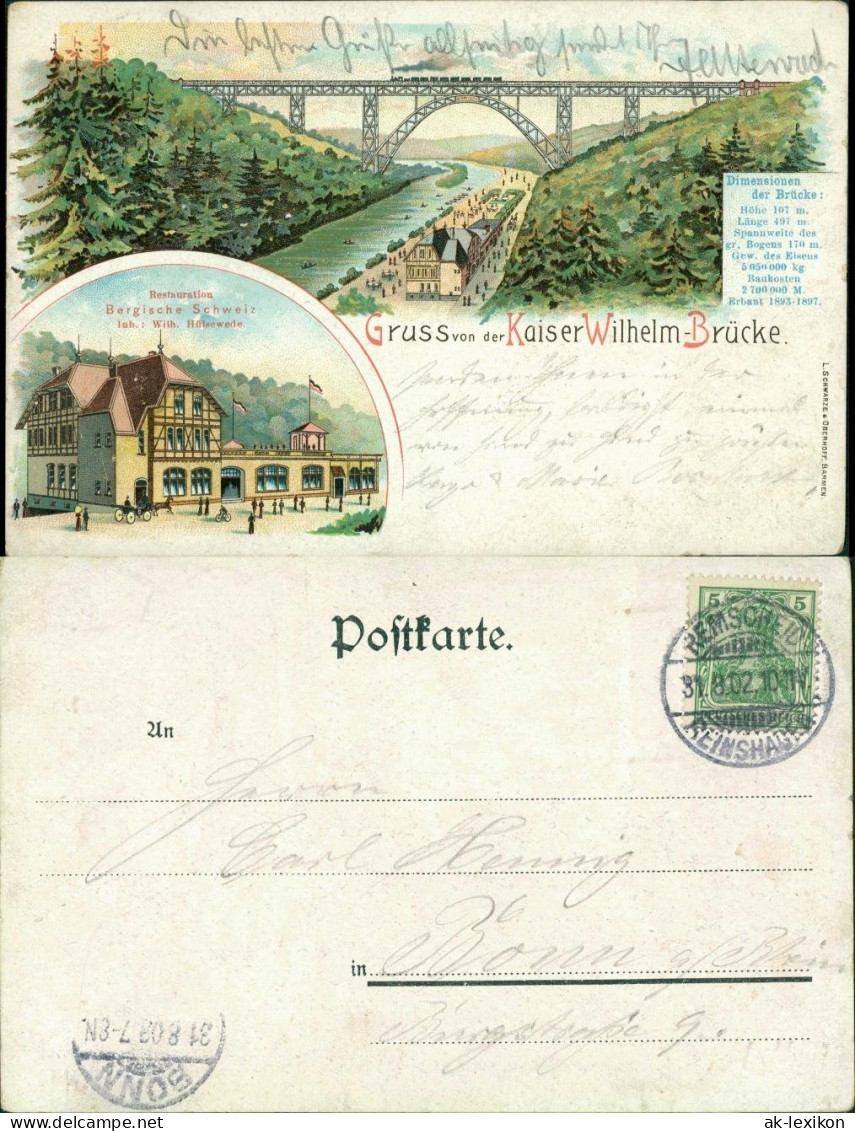 Litho AK Remscheid 2 Bild Litho: Restaurant Und Kaiser Wilhelm Brücke 1902  - Remscheid