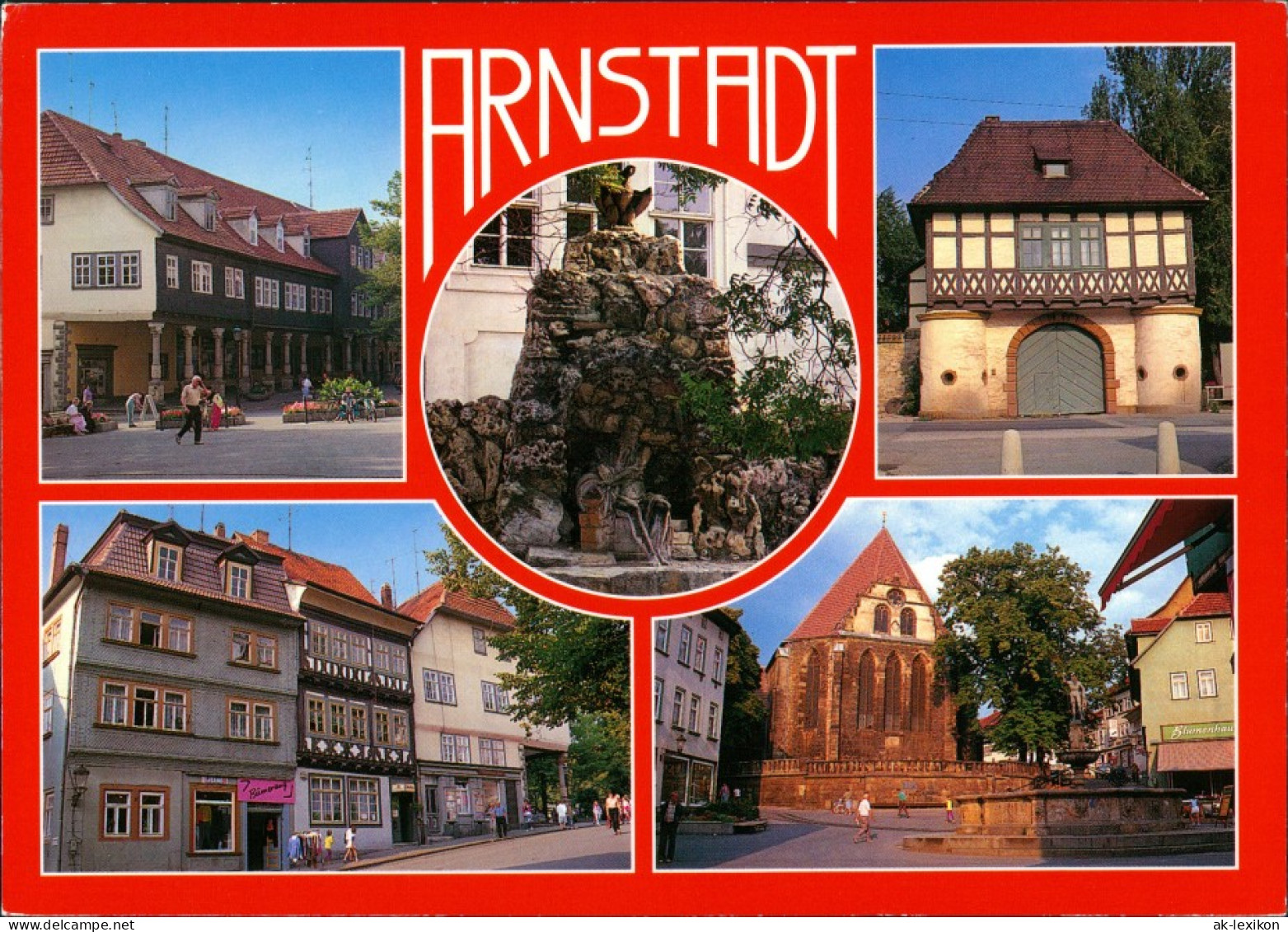 Ansichtskarte Arnstadt Kirche, Geschäfte, Brunnen 1995 - Arnstadt