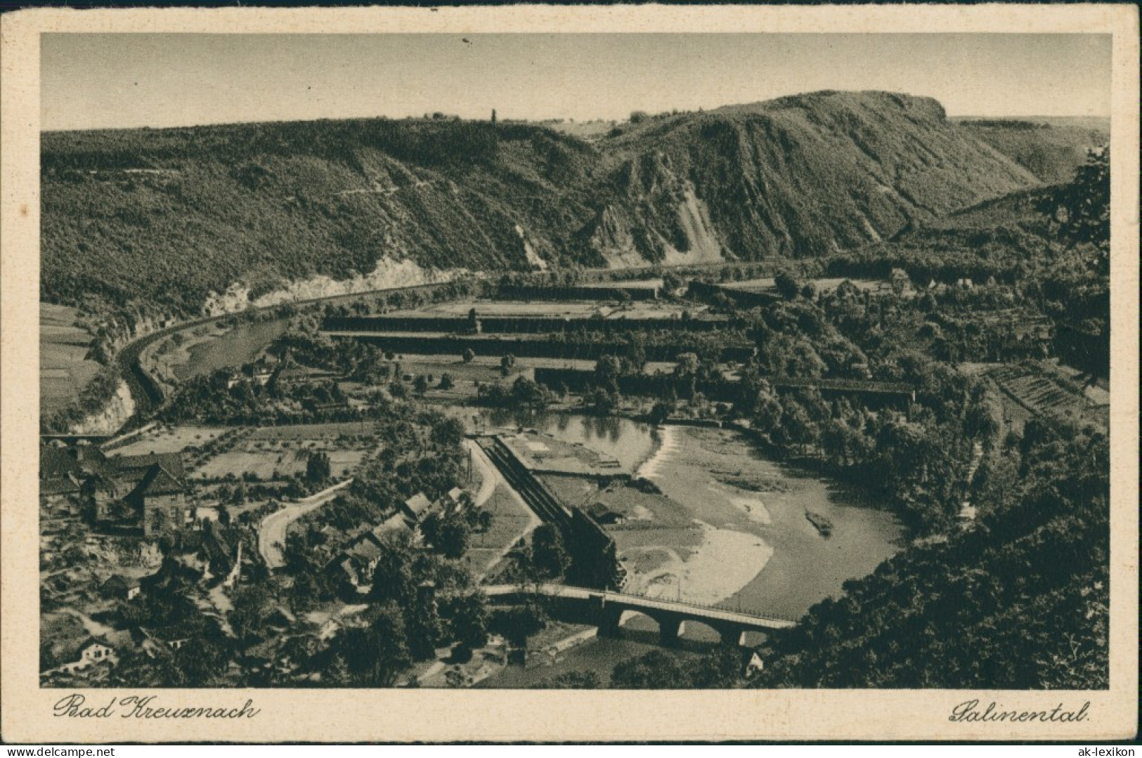 Bad Kreuznach Stadtteilansicht, Nahe Blick Salinental, Kurpark, Brücke 1930 - Bad Kreuznach