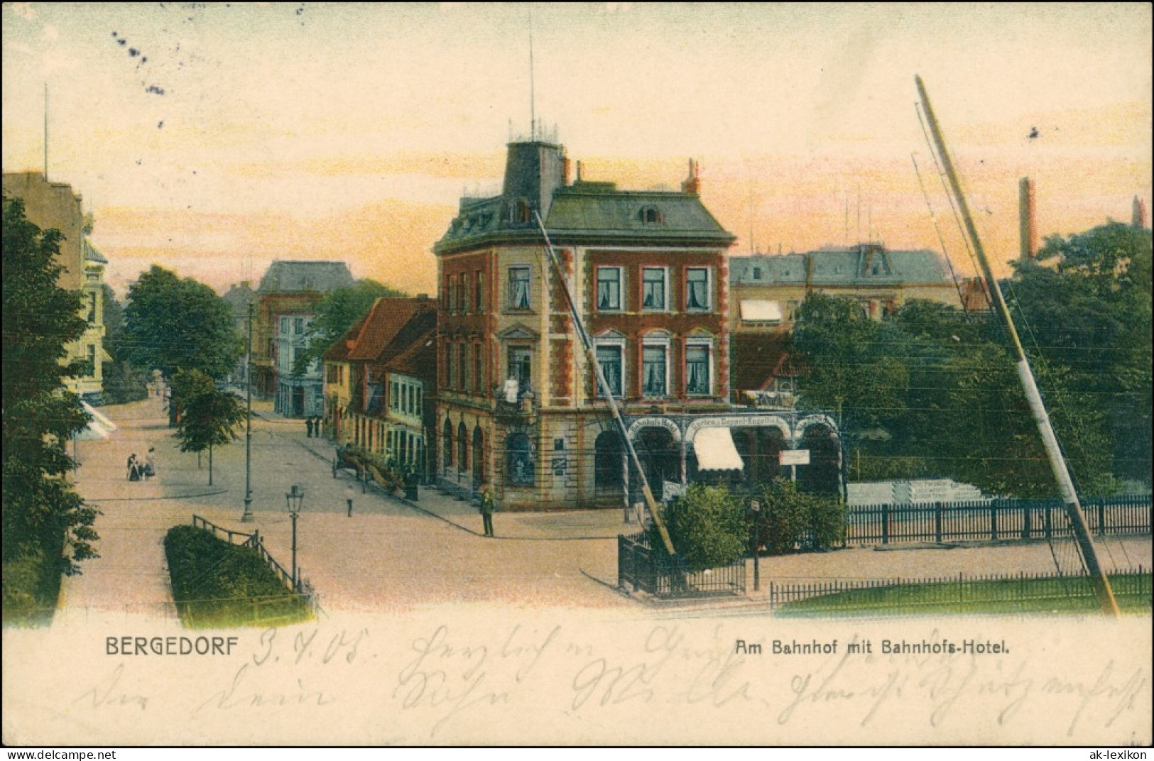 Ansichtskarte Bergedorf-Hamburg Straßenpartie - Bahnhof 1905 - Bergedorf
