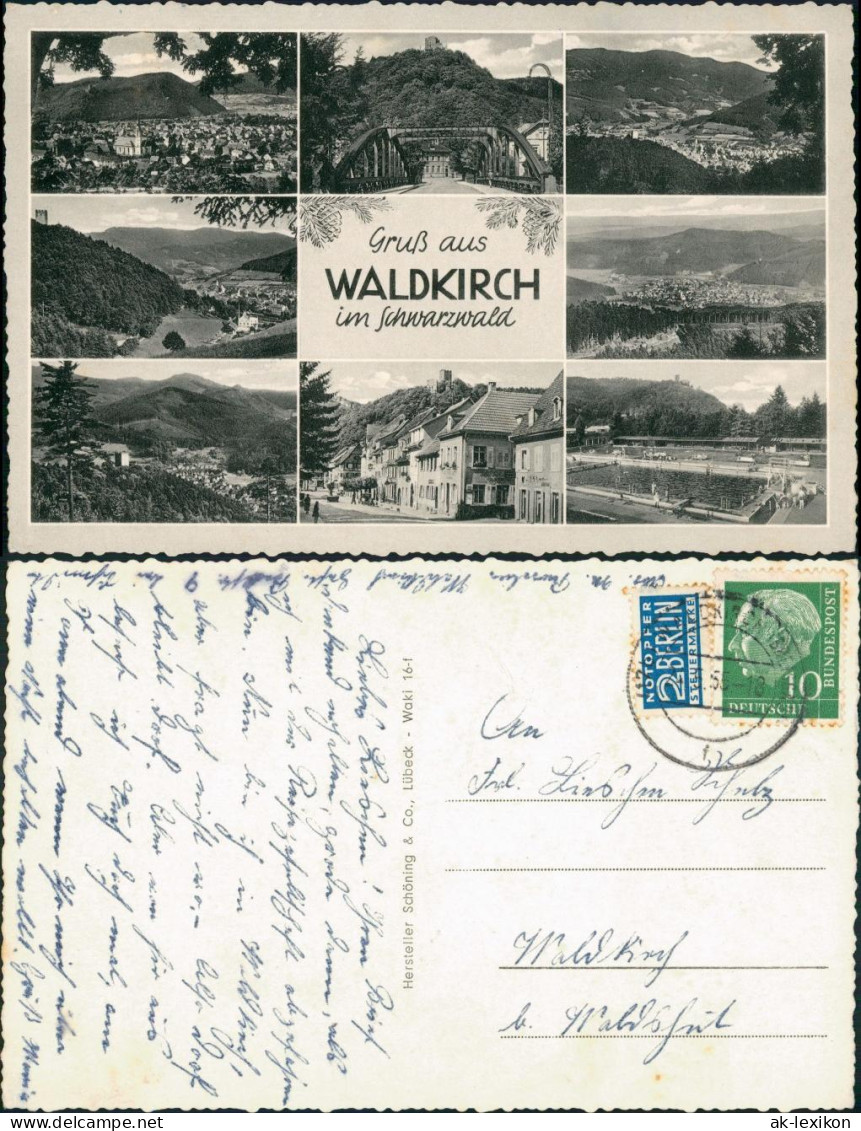 Waldkirch (Schwarzwald Breisgau) MB: Brücke, Schwimmbad, Stadt 1955 - Waldkirch