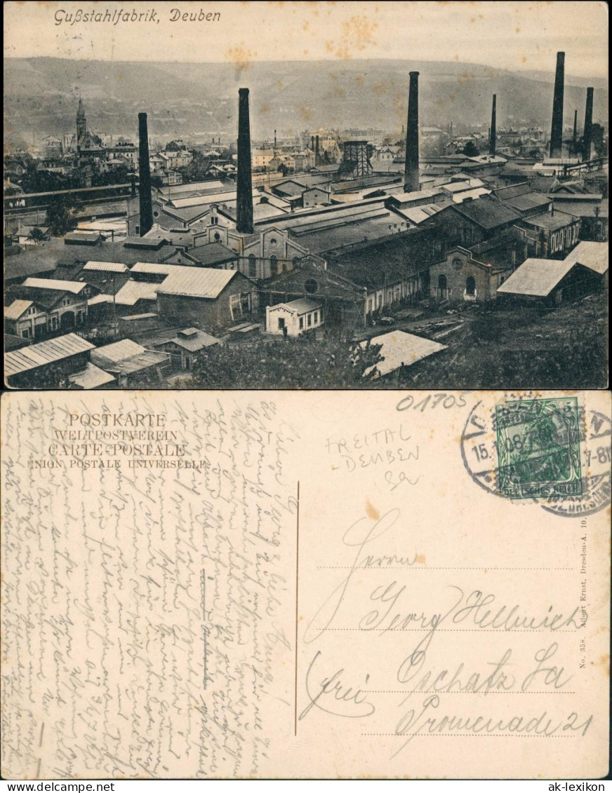 Ansichtskarte Deuben-Freital Stadt Gußstahlfabrik 1908 - Freital