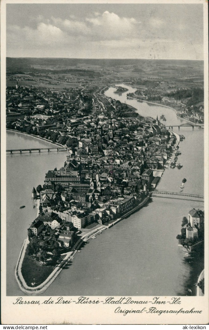Passau Luftbild Original Fliegeraufnahme 3-Flüsse-Stadt Donau-Inn-Ilz 1939 - Passau