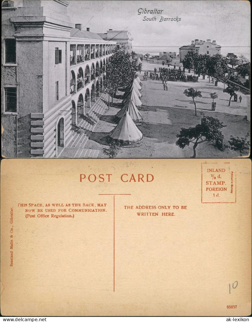 Postcard Gibraltar South Barracks 1911 - Gibraltar